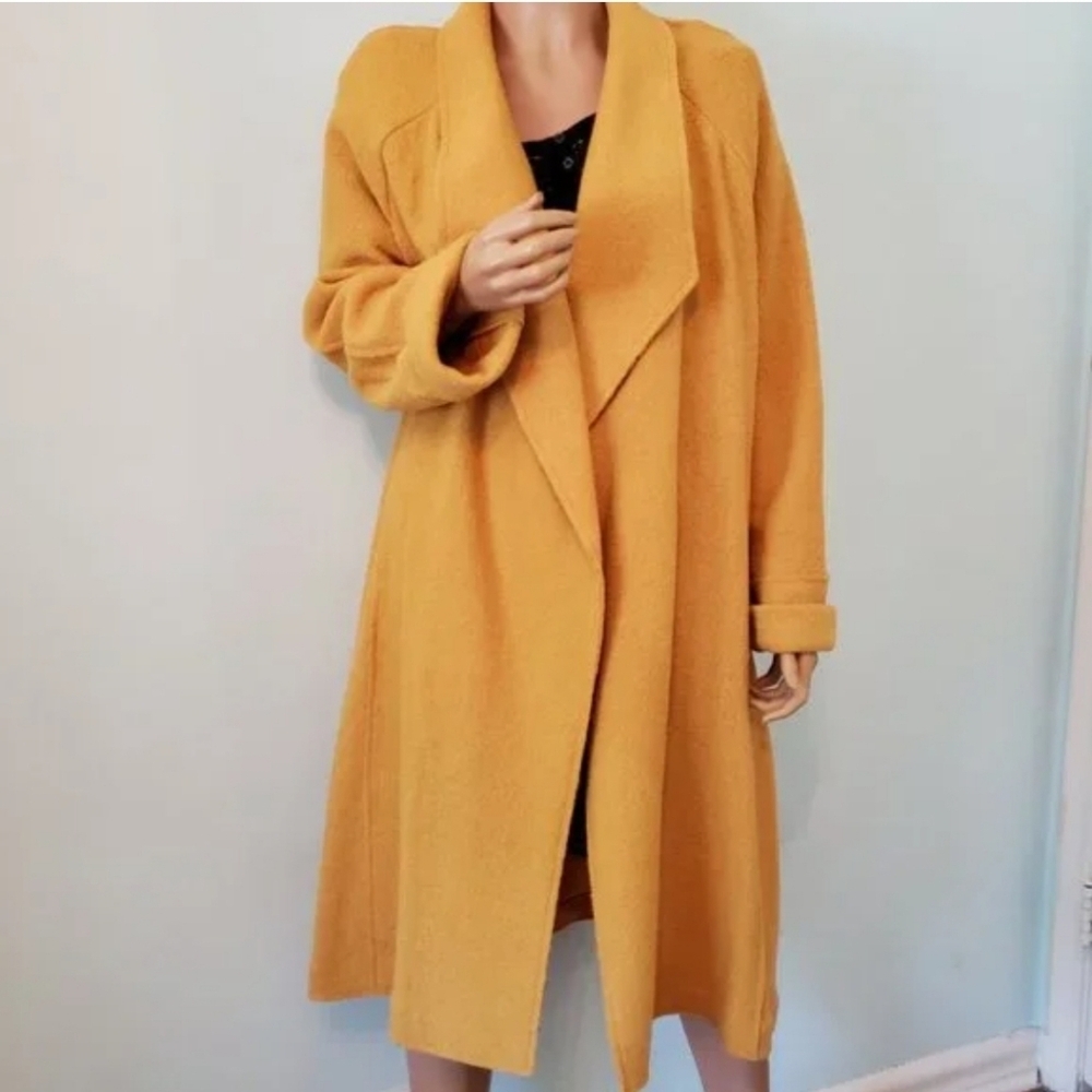 Tahari‎ Mustard Yellow Boucle Nubby Wool Lagenlook Wool Blend Duster Coat XS